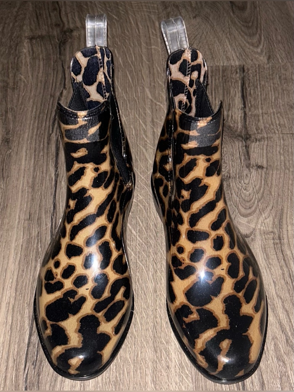 Lauren Ralph Lauren Leopard Print Chelsea Ankle Rainboots- Brown/Black